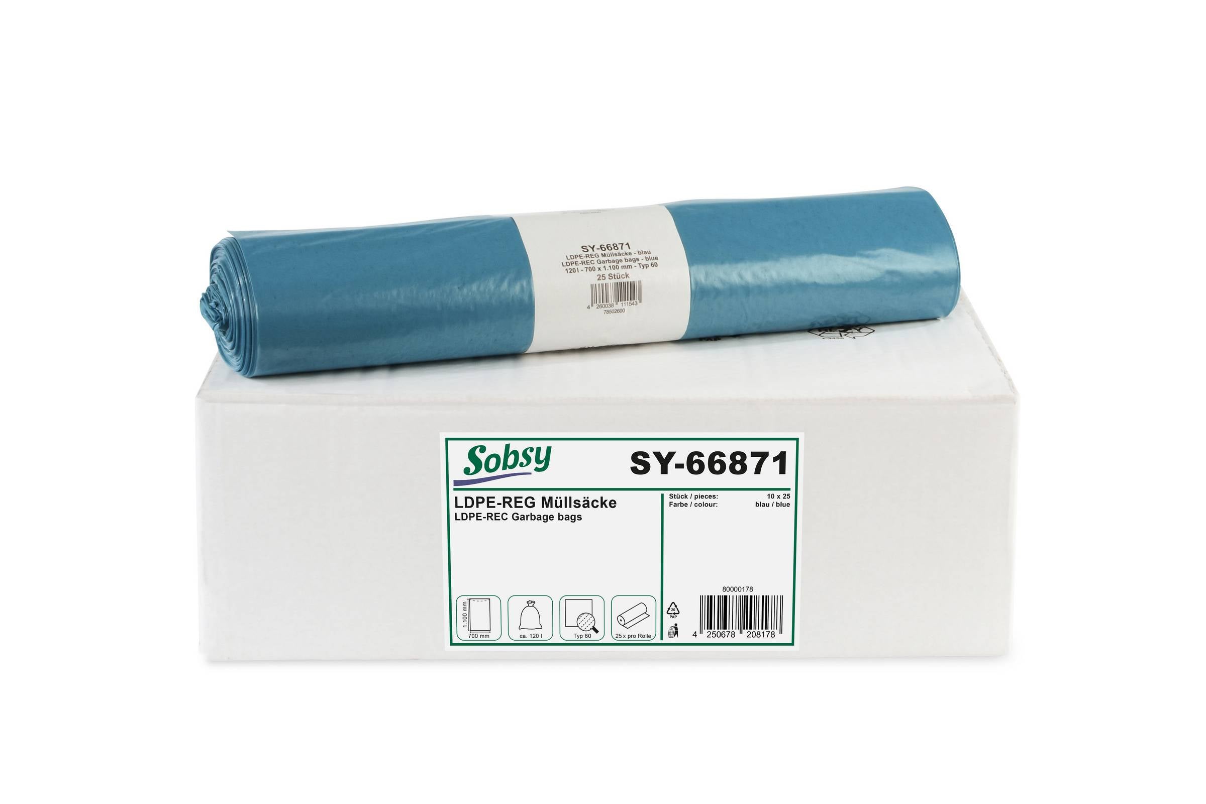 LDPE-Regenerat Müllsäcke, blau, 120 l – Recycling (SY-66871)