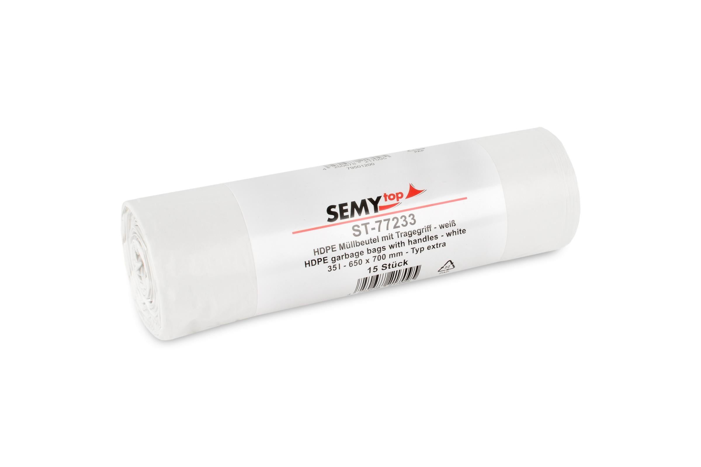 HDPE Müllbeutel extra mit Tragegriff weiß