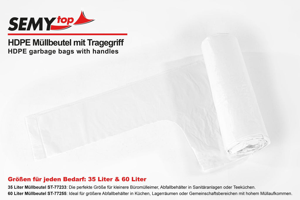 HDPE Müllbeutel extra mit Tragegriff weiß