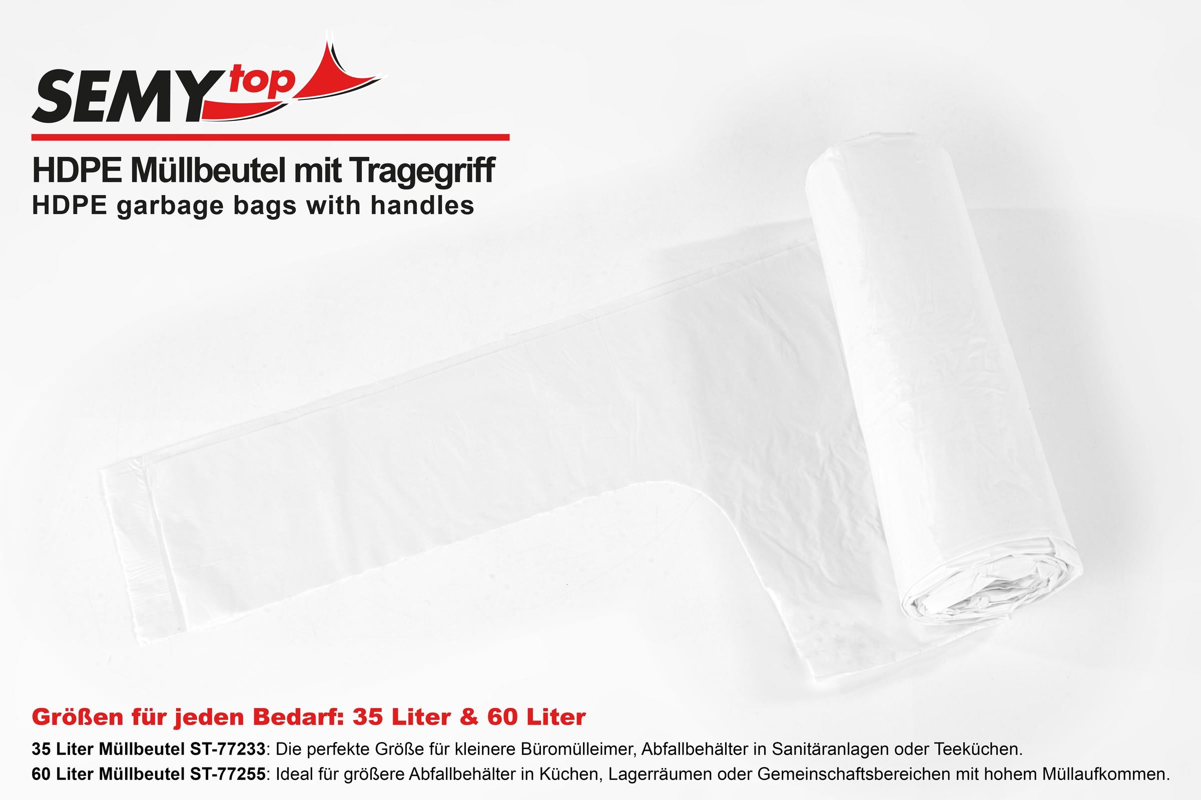 HDPE Müllbeutel extra mit Tragegriff weiß