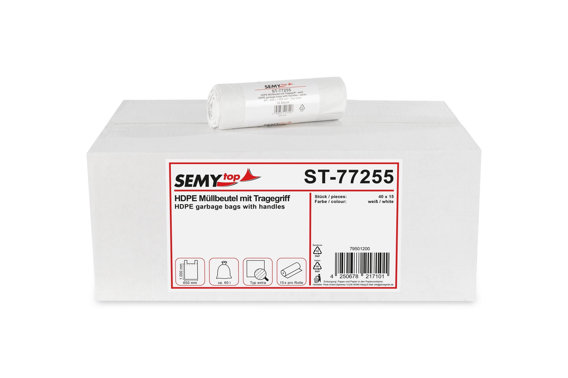 HDPE Müllbeutel extra mit Tragegriff weiß