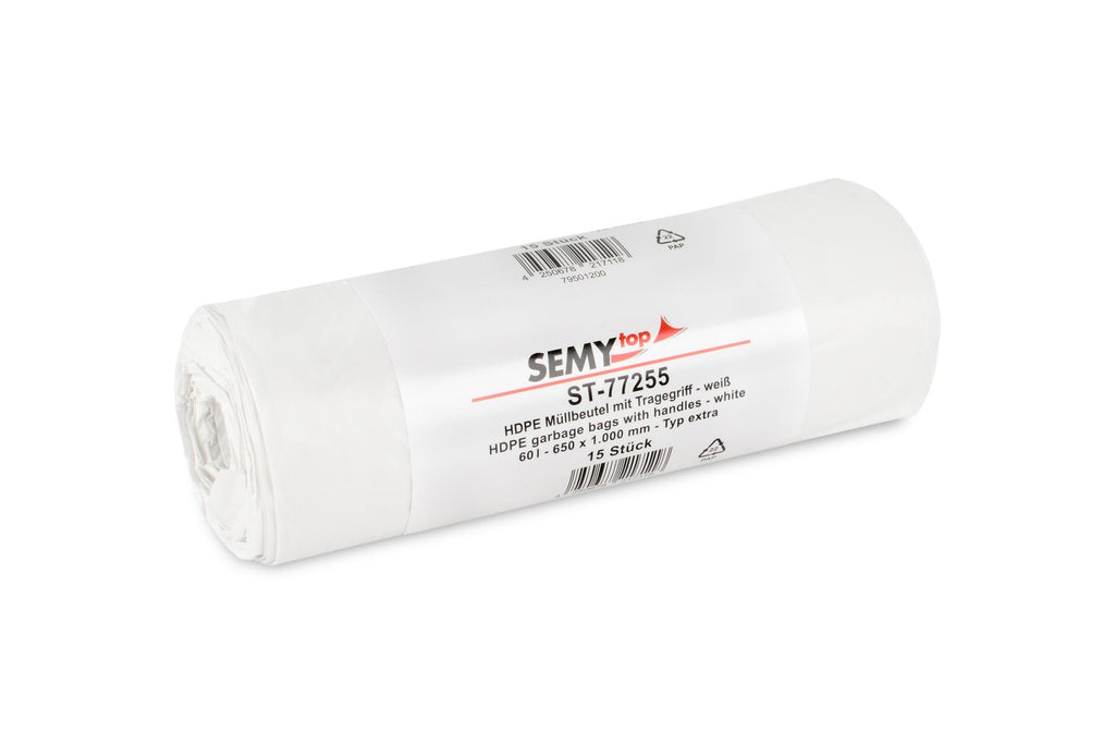 HDPE Müllbeutel extra mit Tragegriff weiß