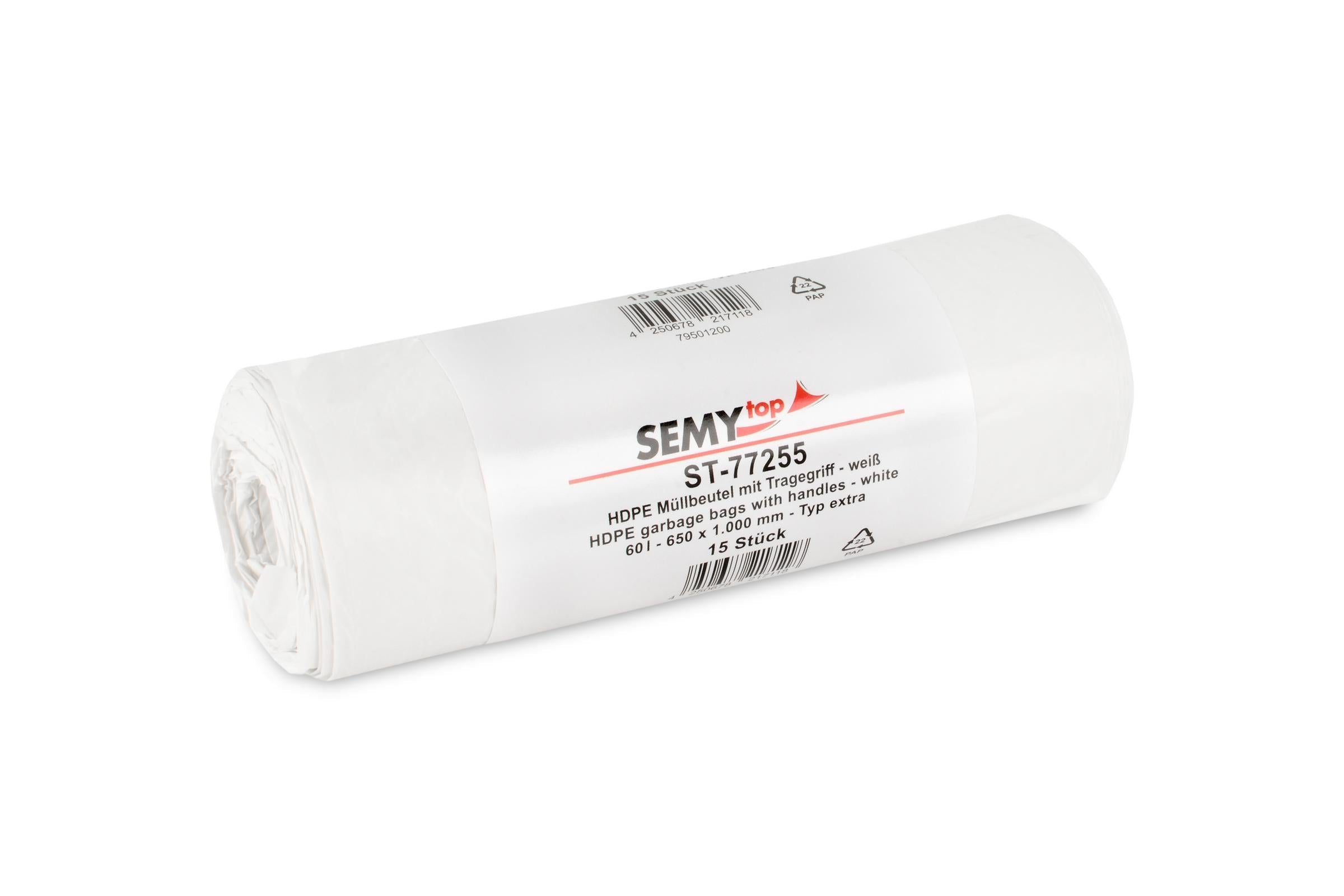 HDPE Müllbeutel extra mit Tragegriff weiß