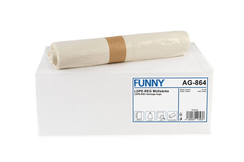 LDPE-Regenerat Müllbeutel extra, weiß, 90 l