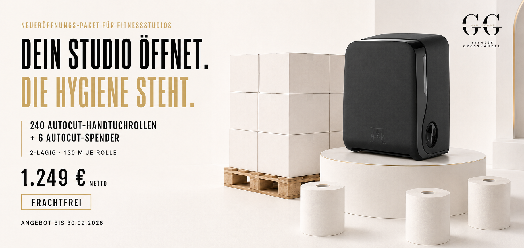Neueröffnungspaket Fitnessstudios – 240 Rollen + 6 Spender